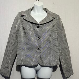 Harvé Benard Women’s Size 14 Silver Gray Geometric Blazer Jacket Button Front